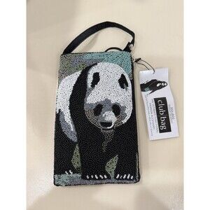 Bamboo Trading Co. Club Bag Panda  Beaded Black Travel Cell Phone Crossbody